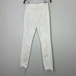 MOTHER | NEW White Distressed High Waist Raw Hem Skinny Jeans Beachy Coastal 29